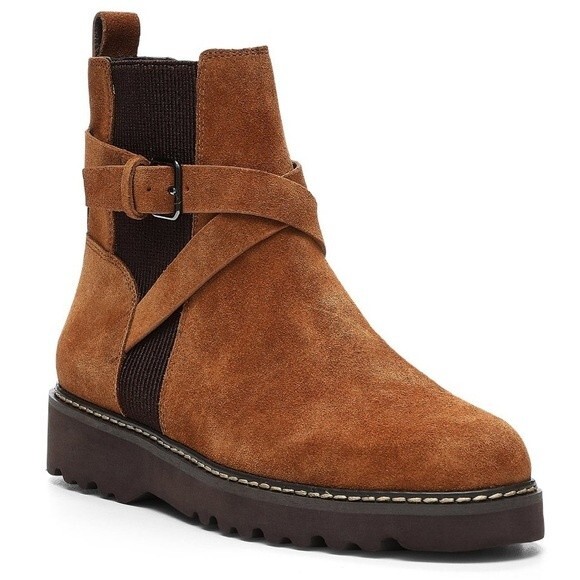 NIB NWT Pliner Suede Ankle Boots Booties Captain Chunky Lug Sole Moto Brown 11 - Picture 1 of 4